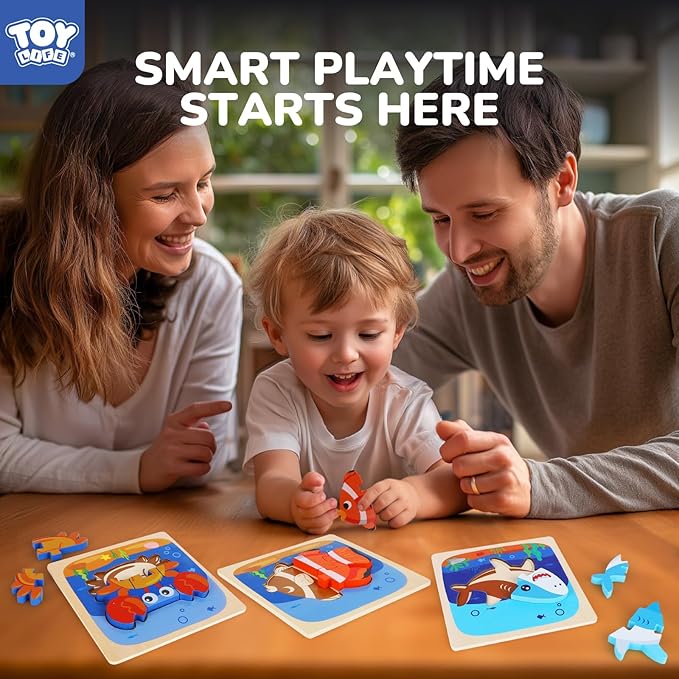 TOY Life Wooden Puzzles for Toddlers 2-4, Sea Animals Toddler Puzzles, Puzzles for Toddlers 1-3, Wood Puzzles Educational Montessori Toys Gifts for 1 2 3 Year Old, Baby Puzzles Kids Learning Toy