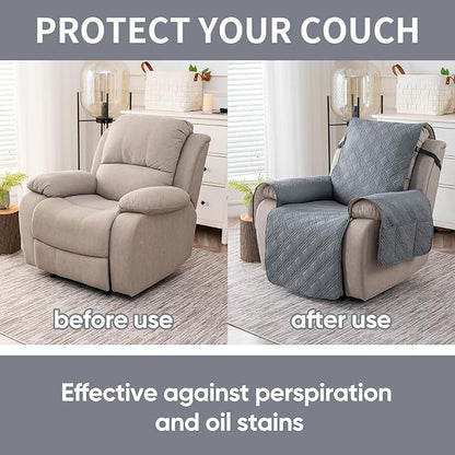 Easehomey 100% Waterproof Recliner Chair Covers, Non Slip Dog Chair Cover Furniture Protector Washable Chair Cover with Pocket, Elastic Straps for Kids,Pets,Dogs (Light Gray, 23.6")