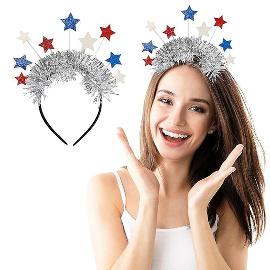 4th of July Decorations Headband - 1Pcs Glitter Red Blue