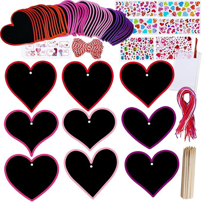 Winlyn 45 Sets 9 Styles Magic Color Scratch Black Valentine Heart Ornaments Decorations Valentine Scratch Art Heart Valentine's Day Craft Kits for Kids Classroom Activities Party Favors Gift Exchange