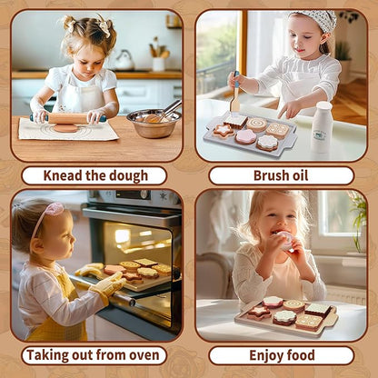 Wooden Play Food Sets for Kids, Pretend Play Kitchen Accessories with Shopping Bag, Cutting Toys, Gift for Boys and Girls Ages 3-6