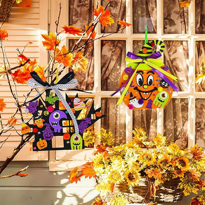 Winlyn 24 Sets Halloween Craft Kits DIY Halloween Pumpkin Ghost Bat Black Tree Ornaments Decorations Art Sets Fall Crafts Foam Stickers Arts and Crafts Supplies Kit for Kids Party Classroom Activities