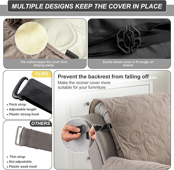 100% Waterproof Recliner Chair Cover, Recliner Chair Covers for Reclining Chair, Non-Slip Fabric Recliner Couch Cover for Living Room, for Pets Kids Protector, Washable (Taupe, 23"Recliner Chair)