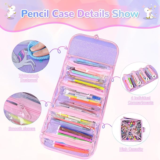 Washable Scented Markers Set for Kids - Unicorn Coloring Art Supplies Set for Kids Ages 4-8 Bithday Gifts for 4-8 Year Old girls Unicorn Pencil Case 54 PCS