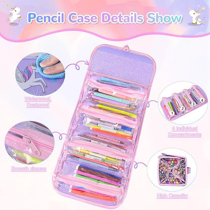 Washable Scented Markers Set for Kids - Unicorn Coloring Art Supplies Set for Kids Ages 4-8 Bithday Gifts for 4-8 Year Old girls Unicorn Pencil Case 54 PCS