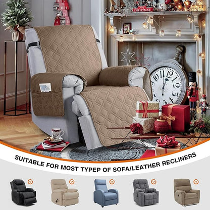 VANSOFY 100% Waterproof Recliner Chair Covers, Recliner Cover Non-Slip Dog Chair Cover Furniture Protector Washable Slipcover with Pocket, Elastic Straps for Pets, Dogs(Light Brown, 23.6")