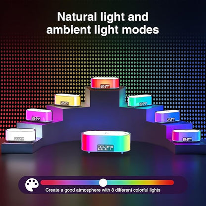 Sunrise Alarm Clock with Simulation, Wake Up Light for Heavy Sleepers, Wireless Charging, Dual Alarms, Sleep Aid & Snooze, 7 Natural Sounds, 8 Night Light, Ideal for Kids Bedroom Gift