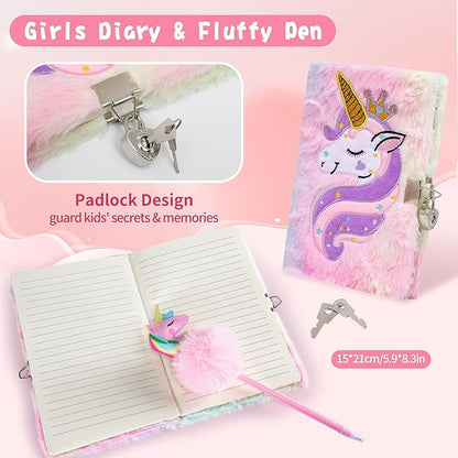 Unicorn Gifts for Girls Age 6-8, Kids Unicorn Toys Set with Light Up Star Pillow Diary Headband Eye Mask Christmas Birthday Gifts for Little Girls Age 4 5 6 7 8 9 10