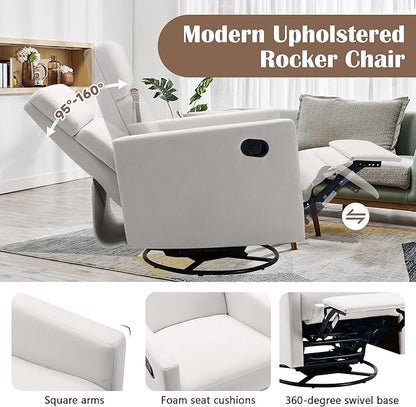 Modern Mid Century Upholstered Recliner Chair with Thick Seat Cushion and Backrest Wood Accent Armchair for Living Room, Bedroom, Home Office Beige