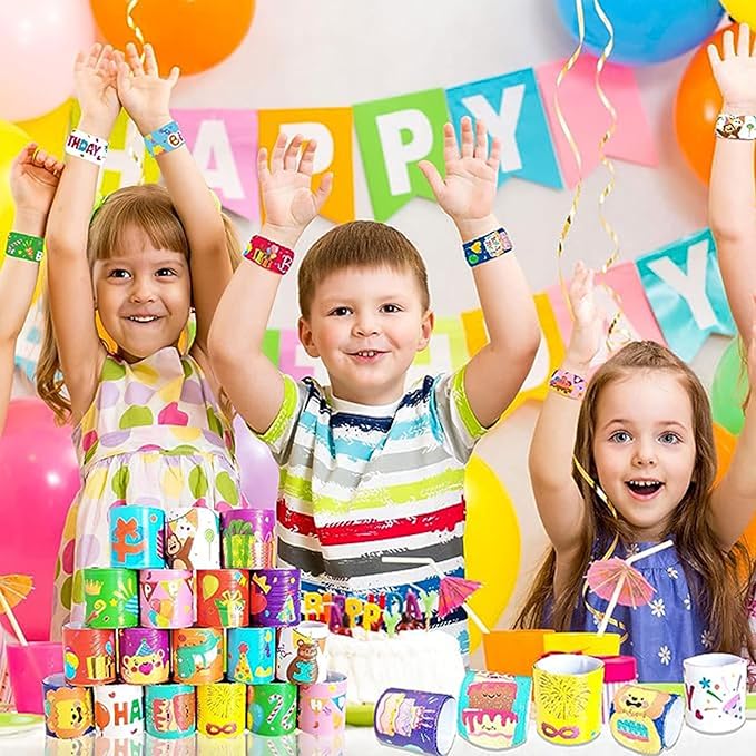 48 PCS Slap Bracelets Party Favors, Bulk Snap Bracelet Party Favors Supplies for kids&teens Gifts Teacher Classroom School Prizes (Birthday)