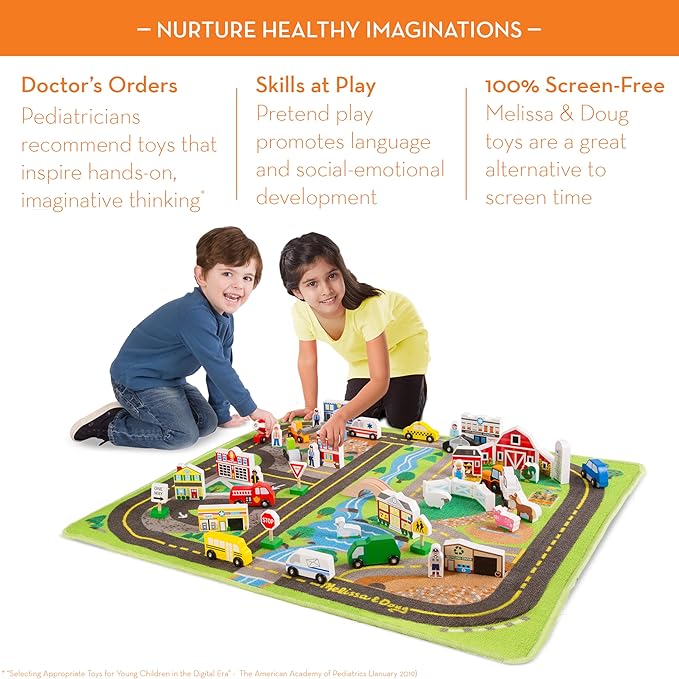 Melissa & Doug Deluxe Activity Road Rug Play Set 49 Wooden