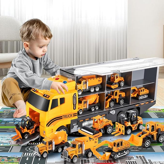 Toddler Toys for 3-9 Years Old Boys, Construction Toys Car Transport Vehicle W/Play Mat 3 4 5 6
