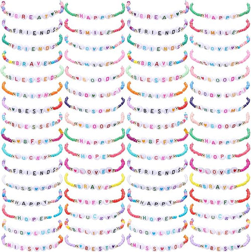 64 Pcs Kids Friendship Beaded Bracelets for Girls Jewelry Letter Beads Bracelets Bulk Colorful Cute Stretchy Rainbow Princess Dress up Gifts(Lovely)