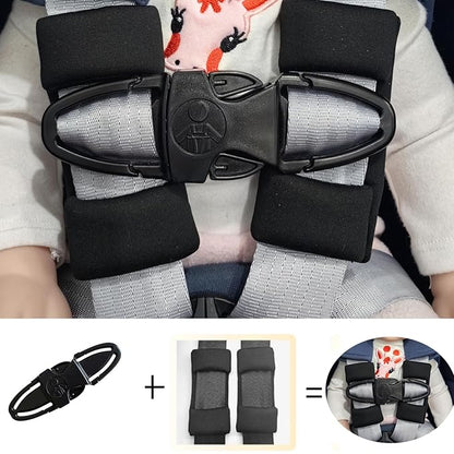 Universal Child Car Seat Chest Harness Clip Universal Safer Belt Clip Buckle Lock Stroller Chest Clip Adjustable Guard for Baby and Kids (Chest Clip and Pad Set-Black2)
