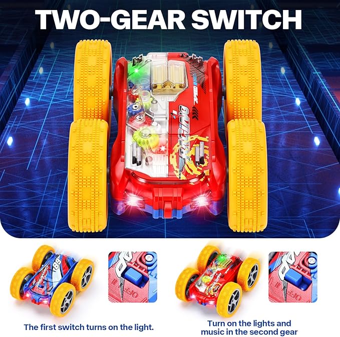 Light Up Toy Cars for Toddlers,Transparent Gear Car Toy for Kids with Cool Light and Double-Sided Flip