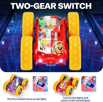 Light Up Toy Cars for Toddlers,Transparent Gear Car Toy for Kids with Cool Light and Double-Sided Flip