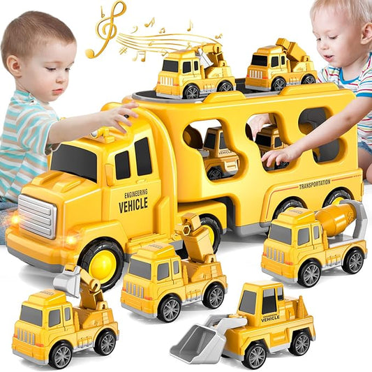 Bennol Toddler Boy Toys for 1 2 3 4 5 Year Old Boys, Toddler Car Trucks Bus Toys for Toddler Boys Ages 1-3 3-5 5 in 1 Construction