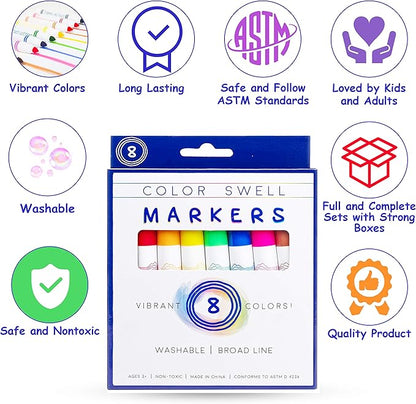 Color Swell Washable Bulk Markers 72 Packs 8 Count Vibrant Colors 288 Total Markers Bulk Perfect for Teachers, Kids and Classrooms