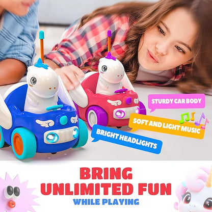 BEZGAR Unicorn Car - 2 Pack Unicorn Monster Truck with Replaceable Unicorn Drivers, Birthday Gift Idea for Boys and Girls 2 3 4 5 6 7