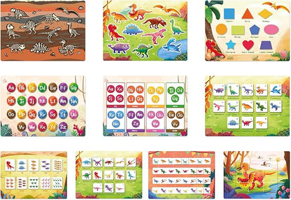 TIIANO Montessori Dinosaur Busy Book for Toddlers - Educational Learning Toy for 3-5 Year Old Boys and Girls, Perfect Birthday or Easter Gift