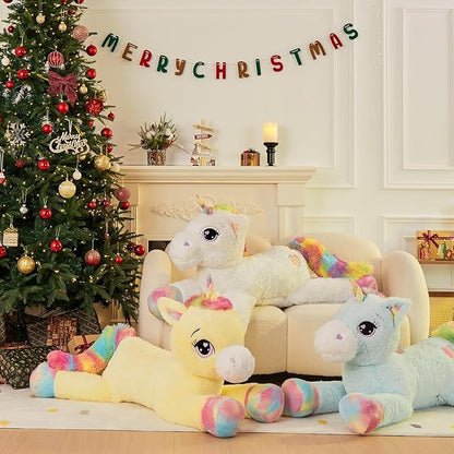 Tezituor 43 inch Unicorn Stuffed Animals, Large Unicorn Plush Pillow for Boys Girls, Soft Plush Toys for Kids, Christmas, Birthday, Valentine's (Yellow)