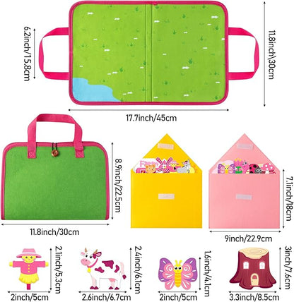 WATINC Pink Animals Felt Story Board - Farm Animal and Insect Bug Learning Flannel Portable Story Board Gift, Early Educational Storytelling Travel Interactive Play Kit for Classroom Kids Toddlers