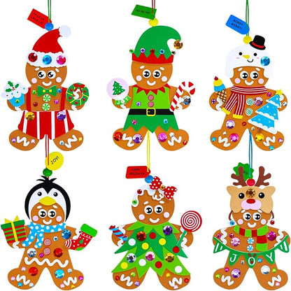 Winlyn 24 Sets Christmas Craft Kits Winter Crafts DIY Gingerbread Man Ornaments Decorations Festive Foam Stickers Christmas Arts and Crafts for Kids Holiday Home Classroom Art Activities Party Favors