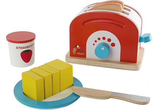 Wooden Toaster Set Cute Durable Colorful Educational Creative Toast Bread Pretend Play Kitchen 10 Piece Play Set for Kids Children Toddlers