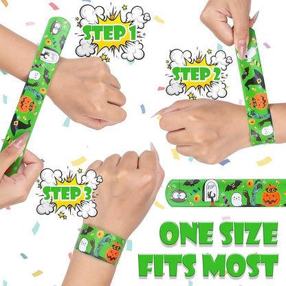 48 Pieces Halloween Slap Bracelet for Kids, 24 Styles Colorful Halloween Slap Wristbands Bulk for Kids Party Favors Toys Prizes Goodie Bags Fillers