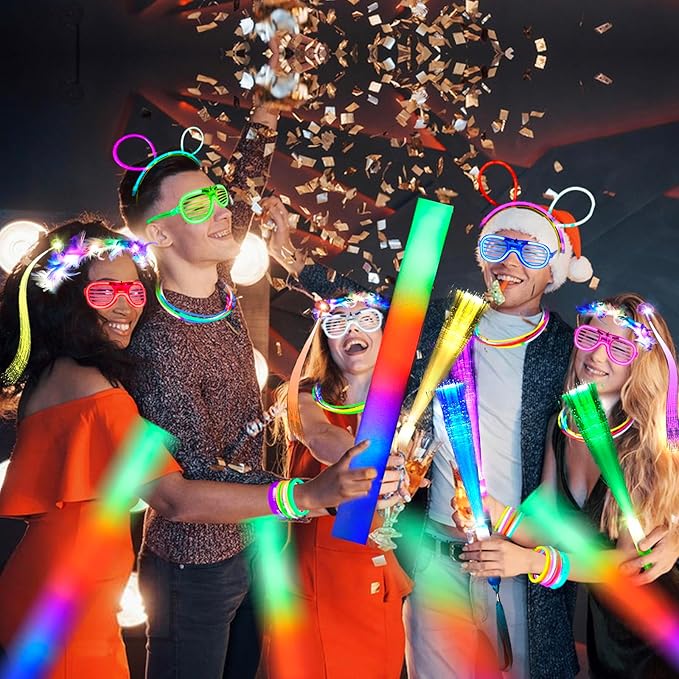 70 Packs LED Glasses 5 Neon Colors glow in the dark party supplies Favor for Kids Adult Glow sticks Light Up Glasses fit Holiday Birthday Valentine's Day and Halloween Party Supplies Cosplay Christmas
