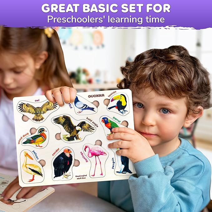 QUOKKA Wooden Puzzles for Toddlers – 3xSET Toddler Puzzles AES – Montessori Insects Toy Puzzles for Toddlers – Wood Toy Learning Realistic Insects, Arctic Animals, Birds for Boy and Girl