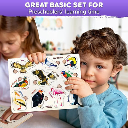 QUOKKA Wooden Puzzles for Toddlers – 3xSET Toddler Puzzles AES – Montessori Insects Toy Puzzles for Toddlers – Wood Toy Learning Realistic Insects, Arctic Animals, Birds for Boy and Girl
