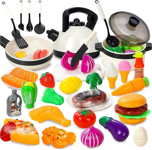 STEAM Life Kids Play Kitchen Accessories, Play Food Sets for Kids Kitchen, Kids Pots and Pans Set, Kitchen Toys, Toy Kitchen Accessories, Toy Kitchen Sets, Kids Kitchen Accessories, Cooking Set Kids