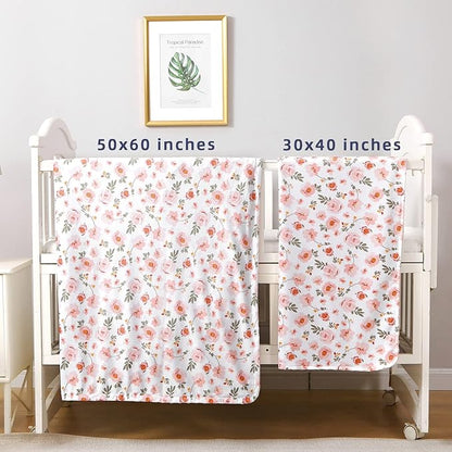 DaysU Silky Micro Soft Plush Baby Blankets for Girls with Print Floral Pattern and Soothing Raised Dots, Double Layer Bed Throws for Toddler Cot 50x60 Inches
