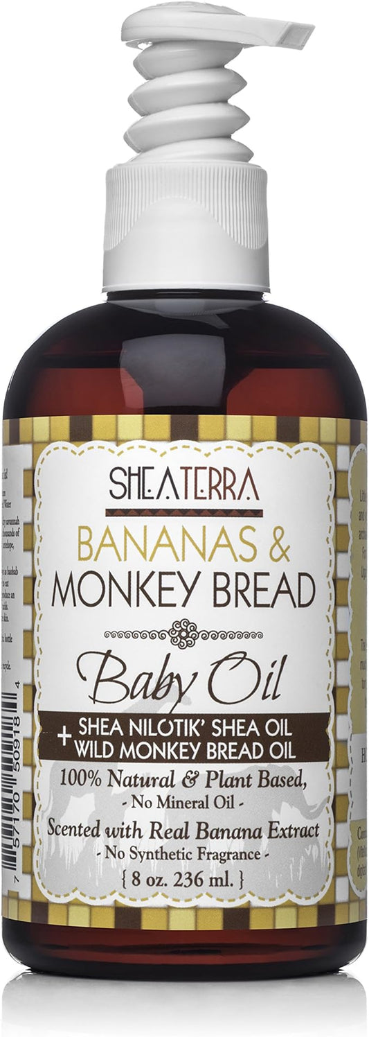 Shea Terra Organics Mama and Baby Collection | Bananas & Monkey Bread Baby Oil 8oz
