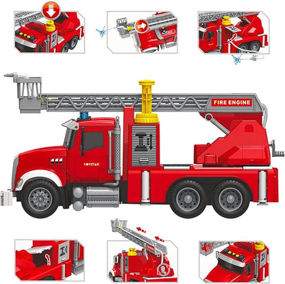 Fire Truck Toy Set for Kids - Fire Engine Truck with Water Spraying Hose, Rotating Ladder + 3 Fireman Firefighters 4-7, Girls 3 Years