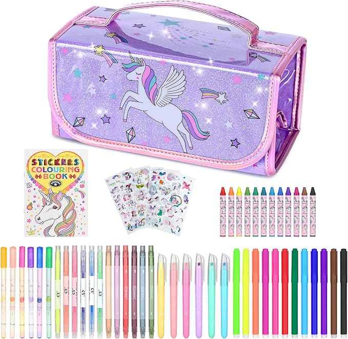 Washable Scented Markers Set for Kids - Unicorn Coloring Art Supplies Set for Kids Ages 4-8 Bithday Gifts for 4-8 Year Old girls Unicorn Pencil Case 54 PCS