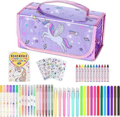 Washable Scented Markers Set for Kids - Unicorn Coloring Art Supplies Set for Kids Ages 4-8 Bithday Gifts for 4-8 Year Old girls Unicorn Pencil Case 54 PCS