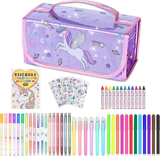 Washable Scented Markers Set for Kids - Unicorn Coloring Art Supplies Set for Kids Ages 4-8 Bithday Gifts for 4-8 Year Old girls Unicorn Pencil Case 54 PCS