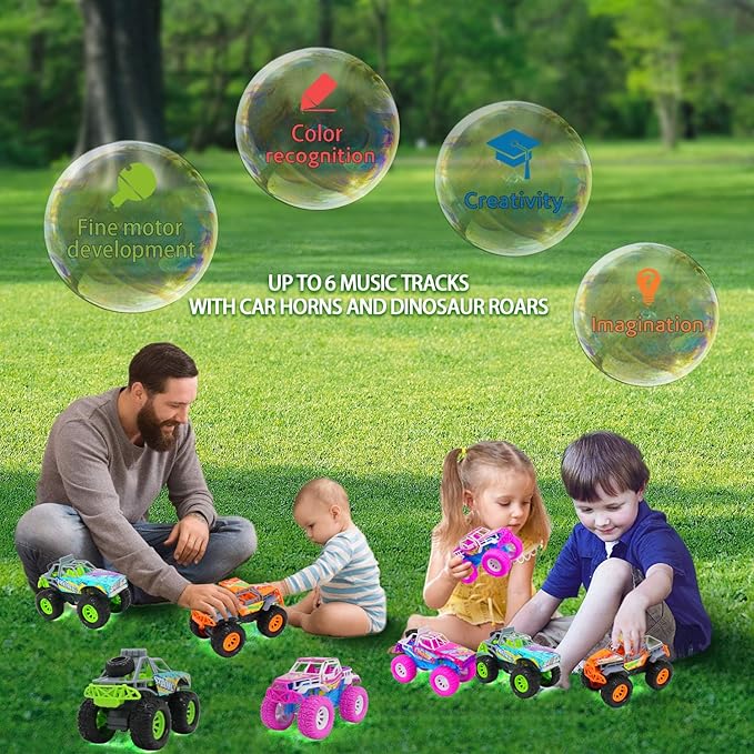 Toddler Monster Trucks Toys for Boys Age 3 4 5 6, 2 Pack 6 Inch with LED Lights