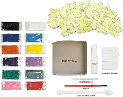 VHALE Peel and Stick Magnetic Sand Art Board, 5 MDF Sand Art Sets with Non Scratch Magnets, Peel, Sprinkle and Stick Designs, 12 Sand Colors, Fridge Decor, Kids Party Favors (Unicorn)