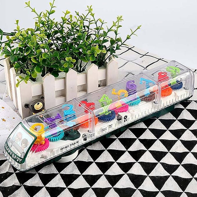 DISSONA Transparent Gear Toys for Kids with Electronic Light & 3-8 Boys (train1)