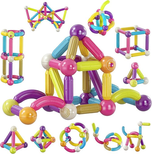 Contixo ST2 Kids Magnetic Stix Stick 68 PCs 3D Building Blocks STEM Construction Playboards Creativity, Imagination, Recreational, Educational for Children Toddler, 3+ Year Old Boys and Girls