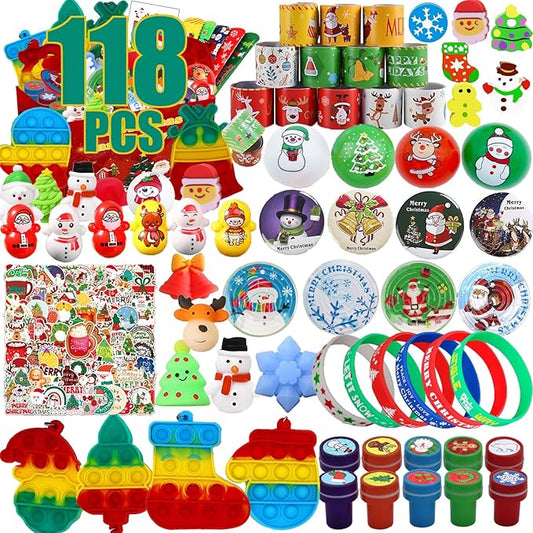 YOAUSHY 118 Pcs Party Favors for Kids, Christmas Goodie Bag Stuffers Prizes for Kids Classroom, Treasure Box Toys for Classroom, Pinata Stuffers, Bulk Stocking Stuffers for Kids 4-8 Gifts