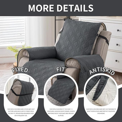 Easehomey 100% Waterproof Recliner Chair Covers, Non Slip Oversized Reclining Cover, Cover Furniture Protector Washable Chair Cover with Pocket,Elastic Straps for Kids,Pets,Dogs(Dark Gray,28")