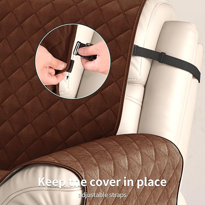 CHUN YI Recliner Chair Cover, Non-Slip Recliner Covers That Stay in Place, Washable Lazy Boy Recliner Covers with Pockets, Water Resistant Recliner Slipcover for Pets (Chocolate, Large Recliner)