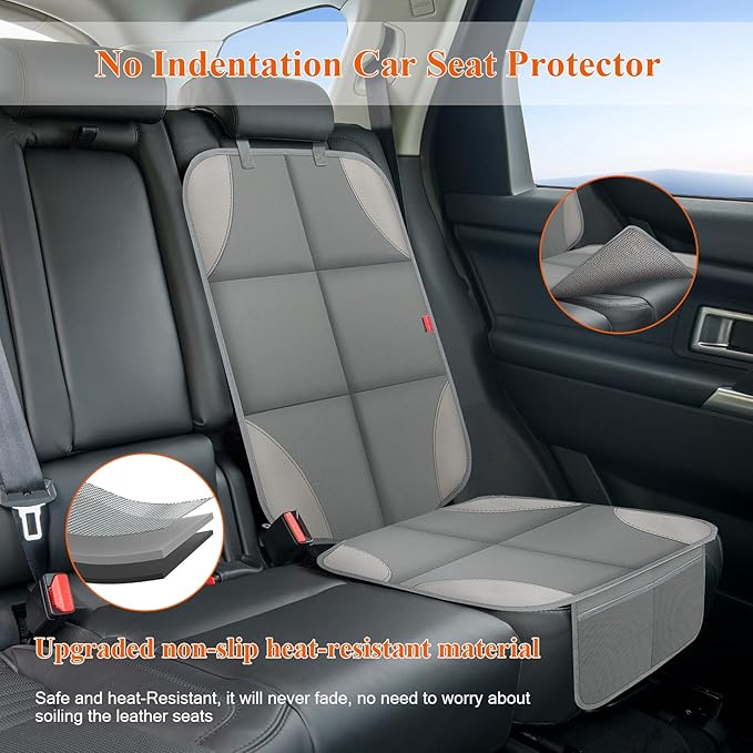 Car Seat Protector, Waterproof 600D Fabric Seat Cushion for Child Car Seat with Thickest Pad, Storage Pockets, Back Car Seat Cover for Kids, 2 Pack