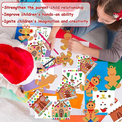 36 Sets Christmas DIY Art Craft Kits Gingerbread Men and House Ornament Art Sets Winter Christmas Stickers Arts and Crafts Bulk for Kids Winter Holiday Xmas Classroom Activities Games Party Decoration
