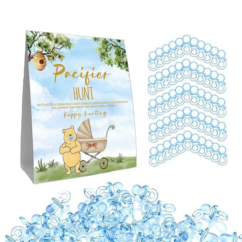 Winnie Pacifiers Hunt for Baby Shower Game, Mini Pacifiers Baby Shower Game Set 50Pcs Blue 8 * 10IN