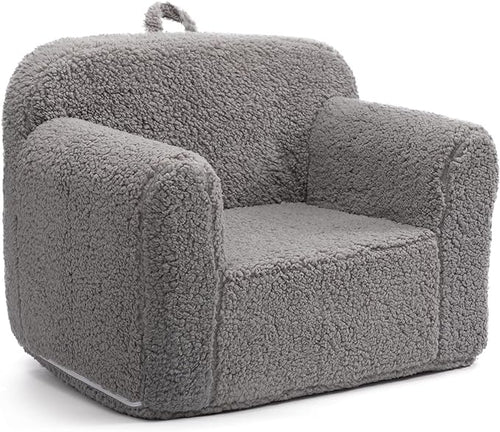 ALIMORDEN Kids Ultra-Soft Snuggle Foam Filled Chair, Toddler Cuddly Sherpa Reading Couch for Boys and Girls, Grey